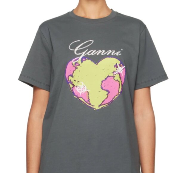 Ganni XL Grey Heart Logo with diamond like studs - Picture 1 of 7